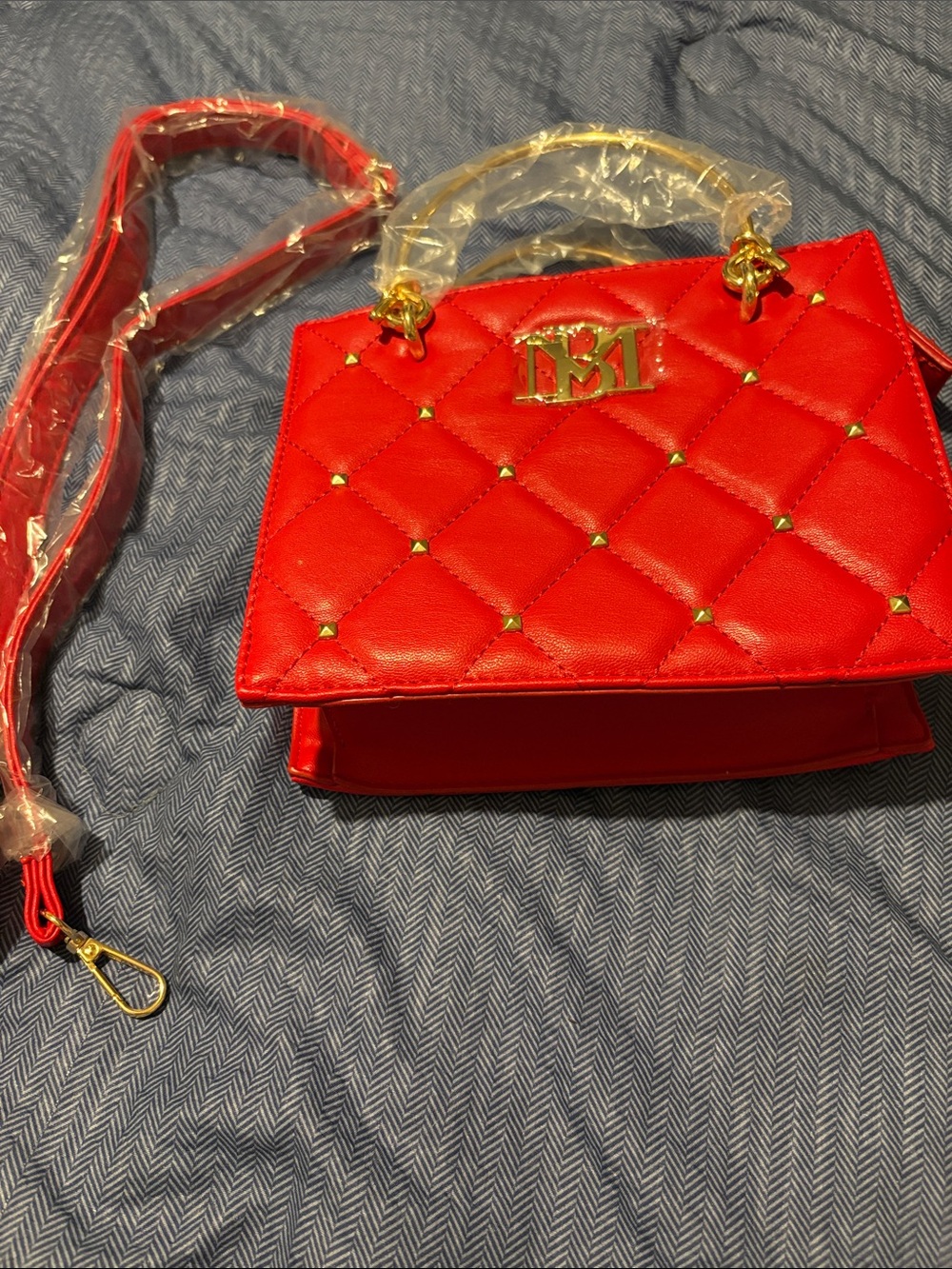 Badgley Mischka Quilted Red Crossbody with Gold Hardware